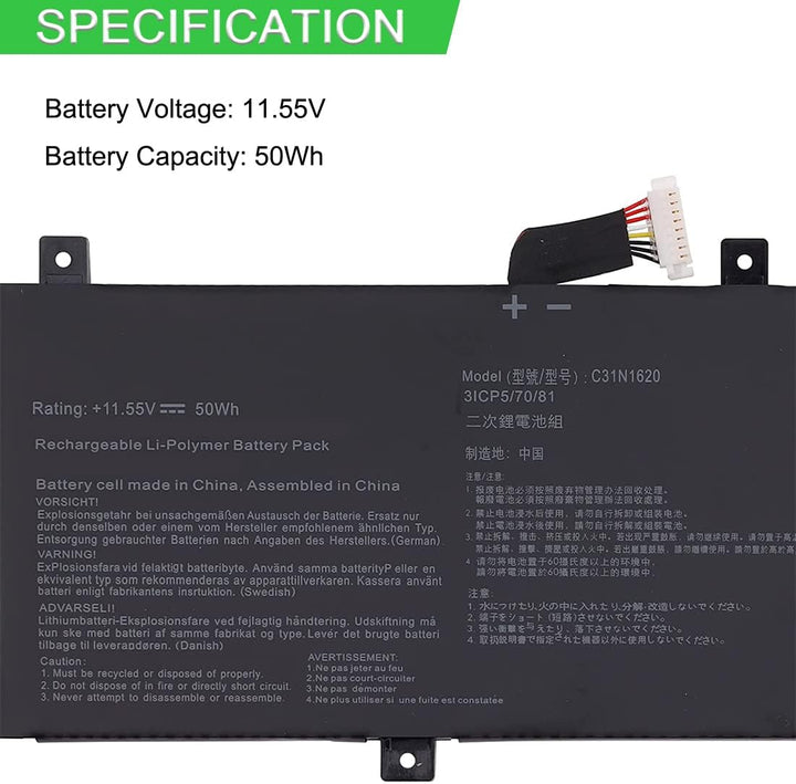 XITAIAN 11.55V 50Wh C31N1620 3ICP5/70/81 Ersatz Laptop Akku für ASUS ZenBooK C31N1620 3ICP5/70/81