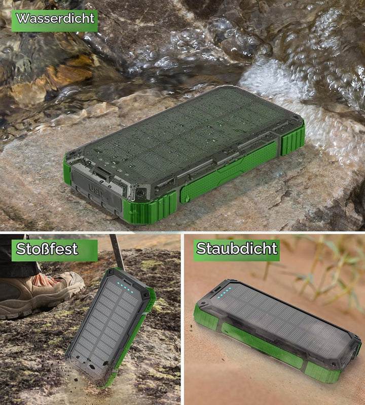 56800mAh Solar Powerbank, Wireless Power Bank gross mit 4 Kabeln, 30W PD Schnellladefunktion, 6 Ausg