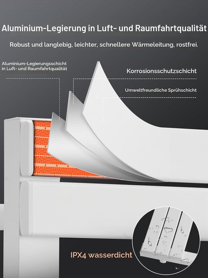 Badheizkörper Elektrisch, 600 x 1010 mm Handtuchheizkörper, mit Timer, Mehrstufiger Temperatureinste