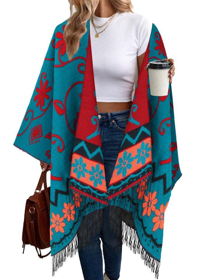 breezy lane Damen Poncho Schal Retro-Stil Bedruckt Umhang Übergrosse Decke Cardigans für Herbst und
