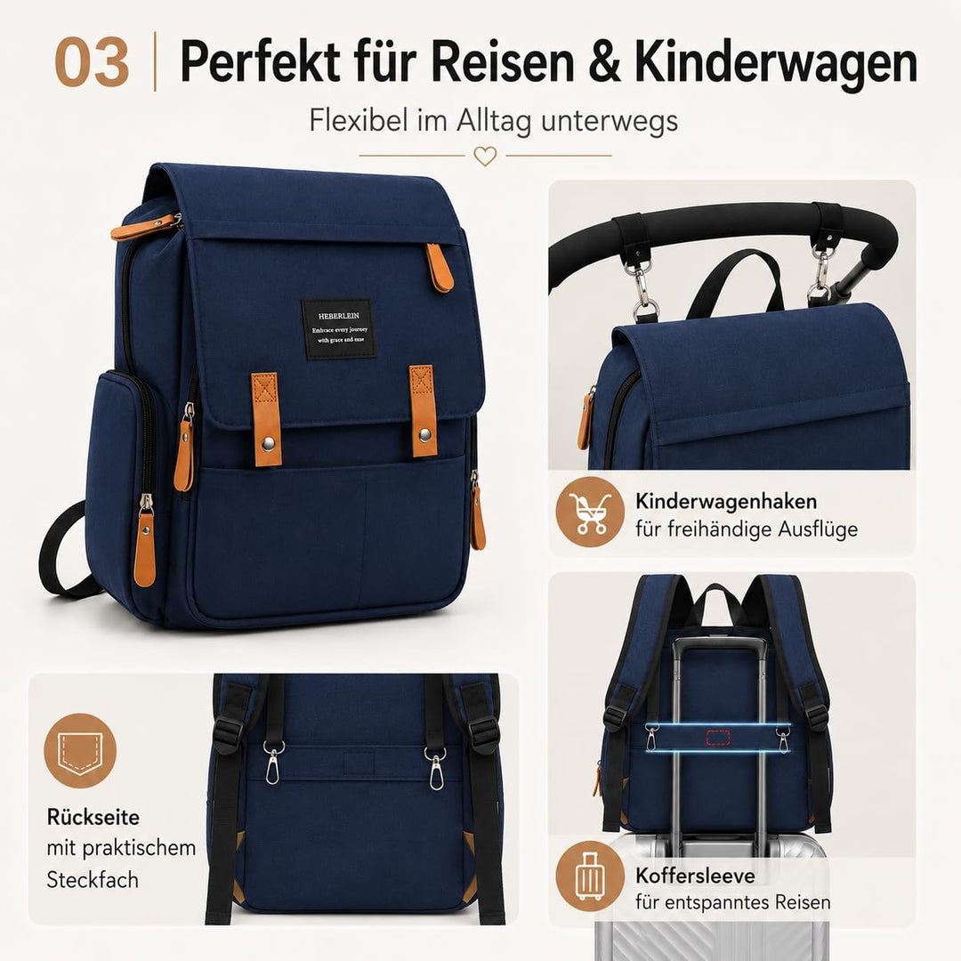Heberlein Prestige Baby Wickelrucksack - grosse Wickeltasche für Mama &amp; Papa, wasserabweisend mit vi