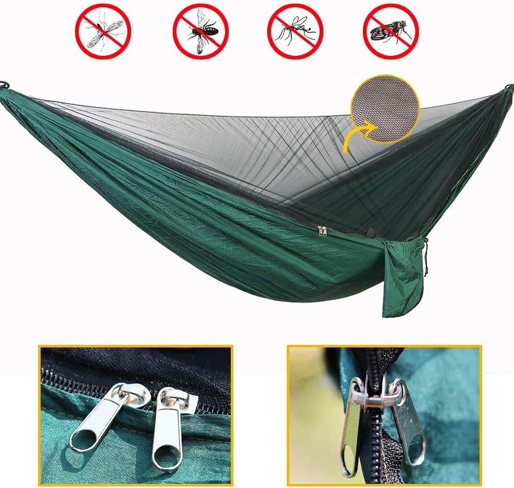 Camping Hängematten Set, Einzel Doppel Hängematte, Moskitonetz, Insektennetz, Regenfliege, hochfeste