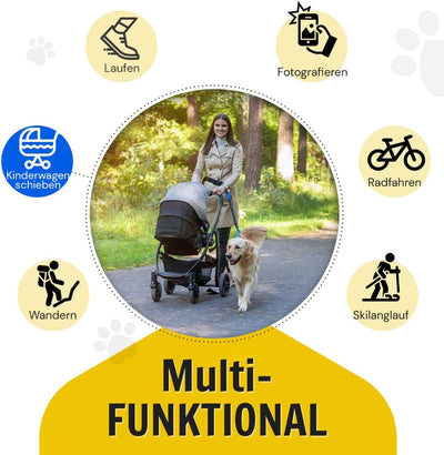 Hundefreund Joggingleine mit Bauchgurt | Blaue Freihandleine mit Dehnung und Ruckdämpfung für mittle