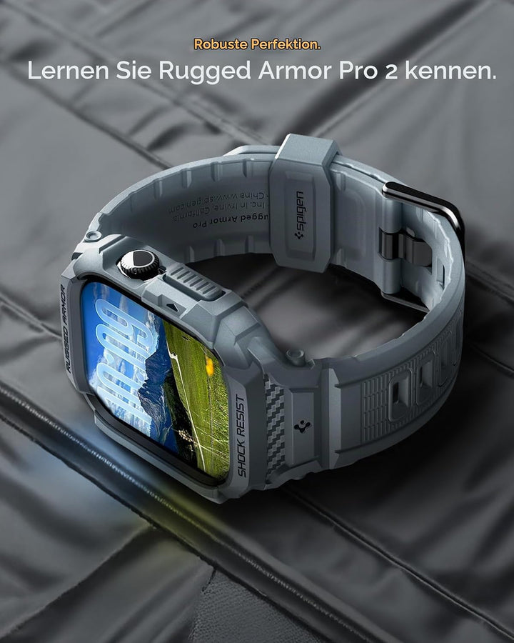 Spigen Rugged Armor Pro 2 Hülle mit Band für Apple Watch 11/10 46mm | TPU-Unibody-Hülle mit Armband,
