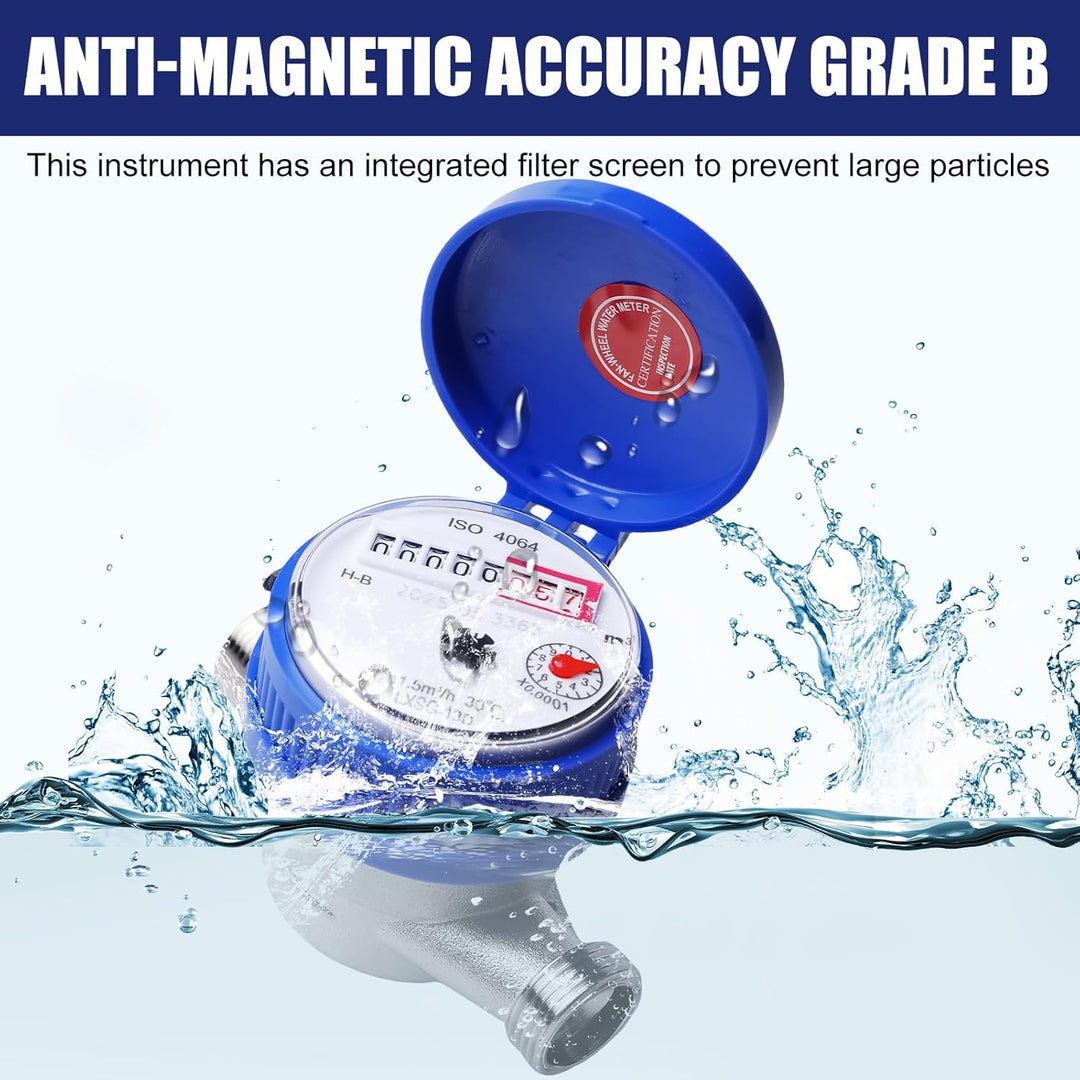 Wasserzähler Garten, 1/2 Zoll 15mm Gartenwasserzähler geeicht Kaltwasserzähler mit Schutzhülle und A