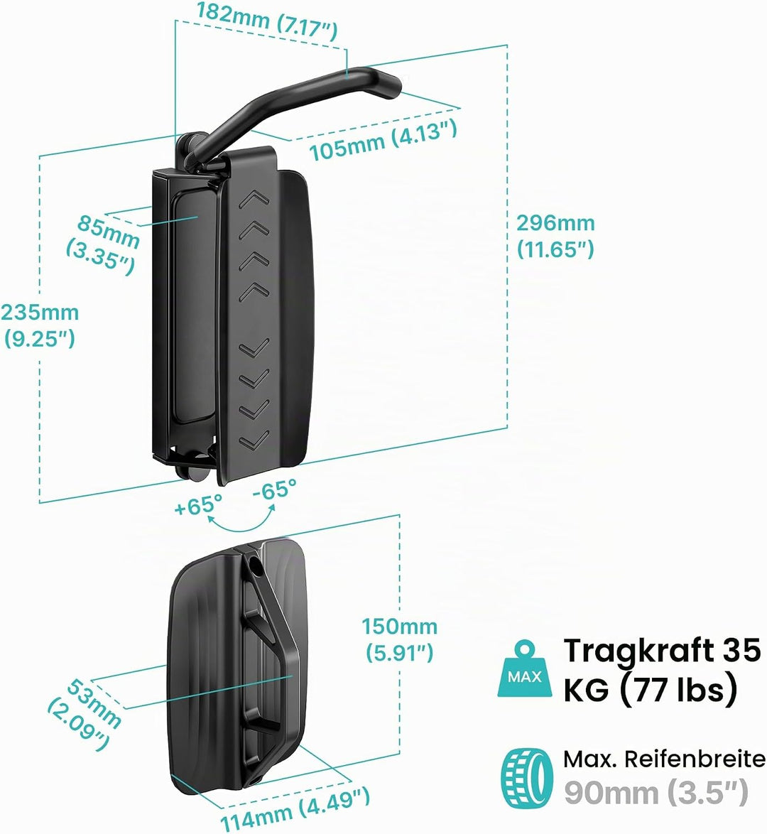 2er-Packung Fahrradhaken für die Garage, robuste, schwenkbare Wandhalterung für Fahrräder, Tragkraft