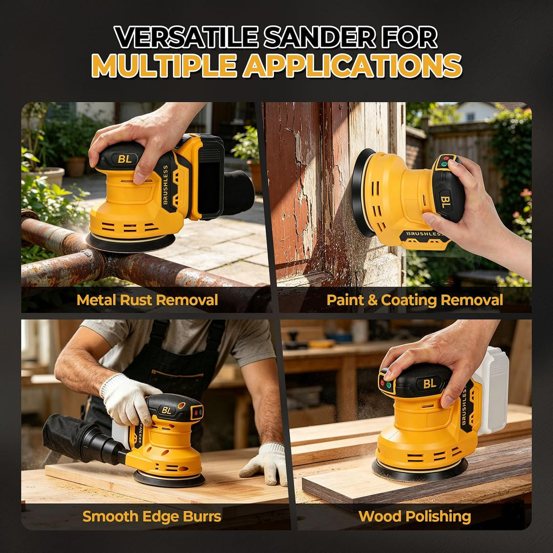 Akku-Exzenterschleifer, Kompatibel mit Dewalt 20V Batterie, 3 Geschwindigkeiten, 9700-19000 U/min Bü