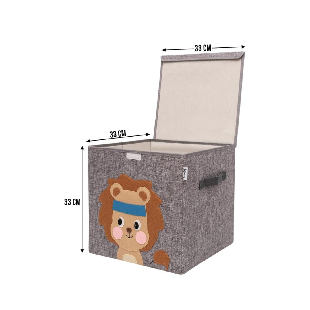 Aufbewahrungsbox mit Deckel und Löwe I Spielzeugbox mit Tiermotiv passend für Würfelregale I Ordnung