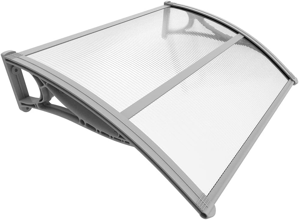 VOUNOT Vordach für Haustür 100 x 80 cm, Überdachung Haustür aus Aluminium und Polycarbonat, Transpar