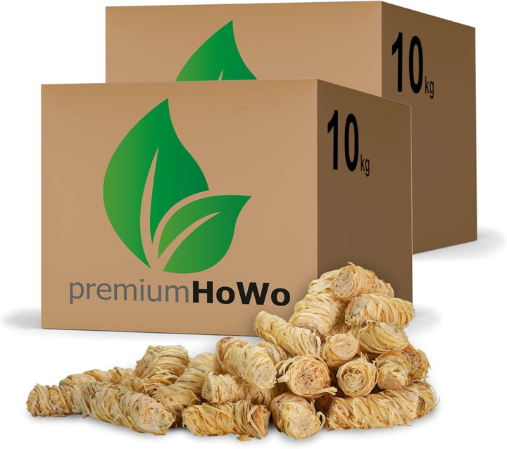 premiumHoWo (20kg = ca. 1600 Stück Kaminanzünder, Grillanzünder und Ofenanzünder - Öko-Anzündwolle,