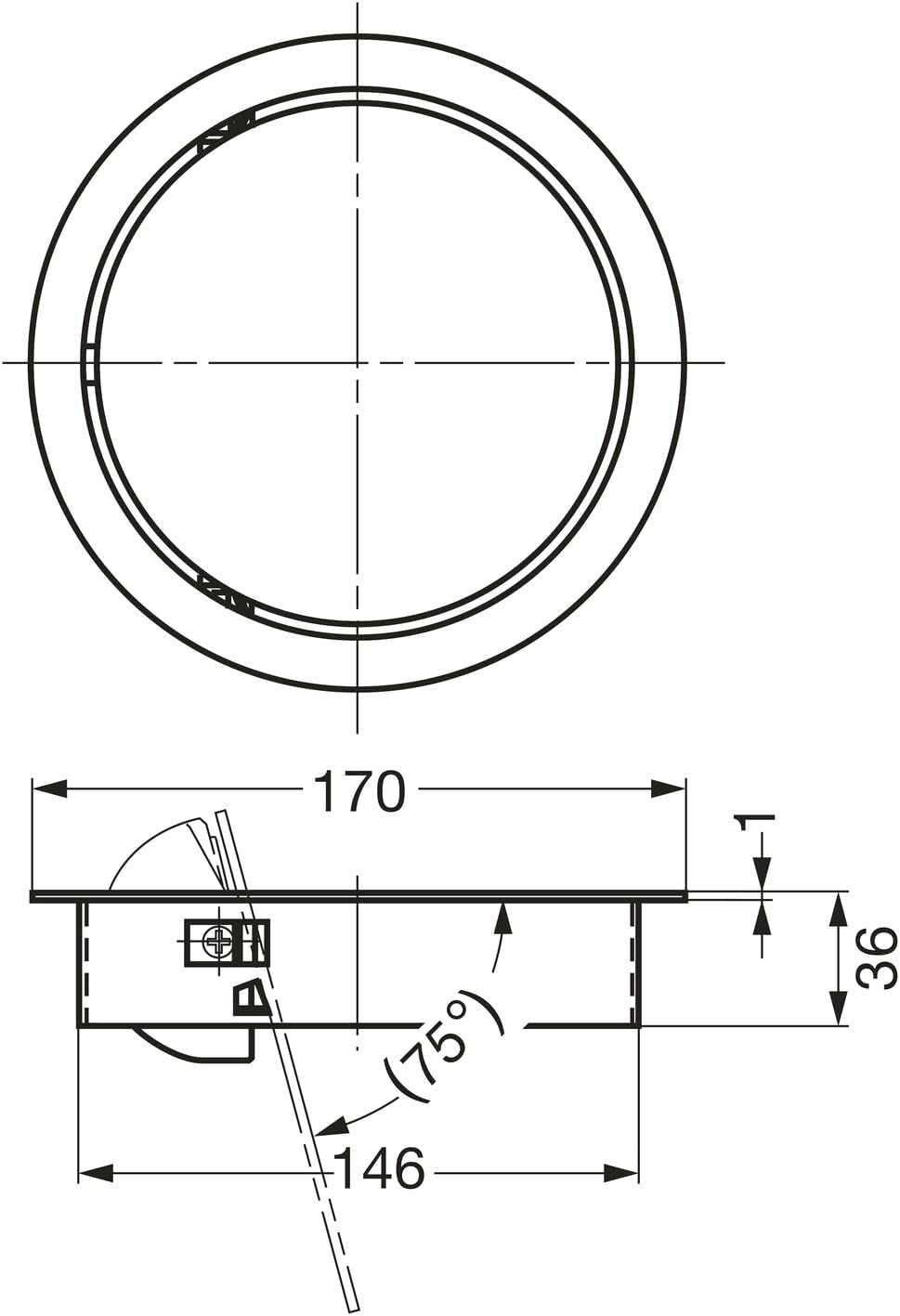 LAMP Einwurfklappe gedämpft, runde Müllklappe für Abfallsammler ø 170 mm Küchenorganizer, Inox
