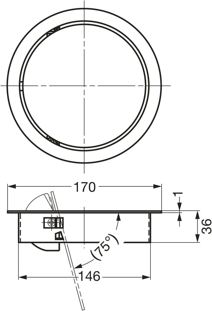 LAMP Einwurfklappe gedämpft, runde Müllklappe für Abfallsammler ø 170 mm Küchenorganizer, Inox
