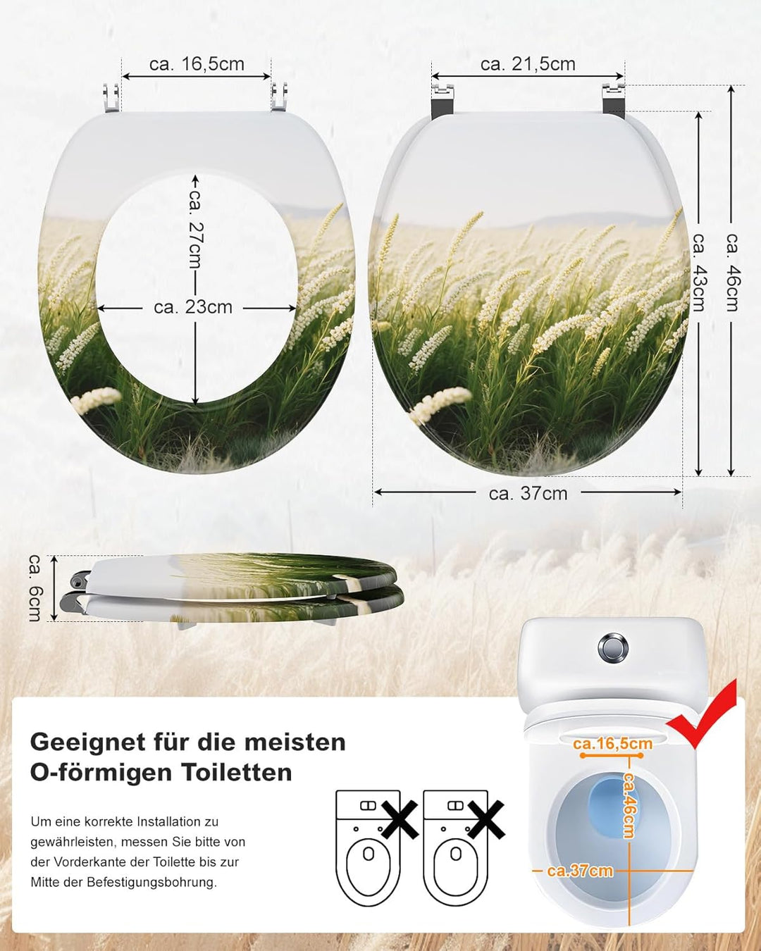 Ribelli WC Sitz mit Absenkautomatik, Toilettendeckel O-Form in Viele Motiven, Klodeckel Einfache Mon