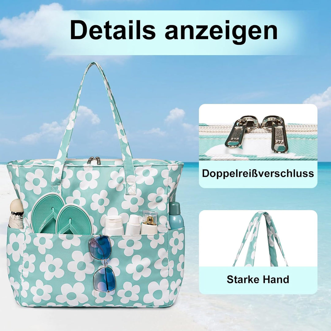 LEDAOU Grosse Strandtasche mit reissverschluss Damen Wasserdicht Umhängetasche Tragetasche shopper s