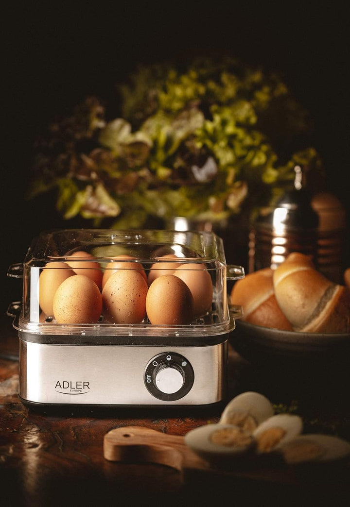 ADLER AD 4486 Eierkocher für 8 Eier mit Messlöffel, 800 W, Kochzubehör für weiche, harte gekochte Ei