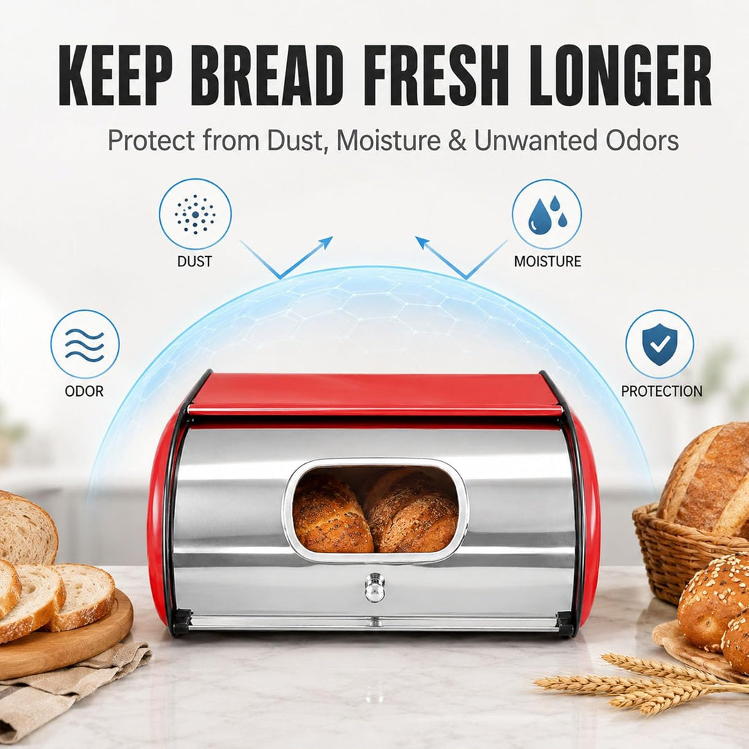 Brotkasten Metall Brotbox mit Sichtfenster Brot Aufbewahrungsbox 35.5x23x14.5 cm Rollbrotkasten Brot