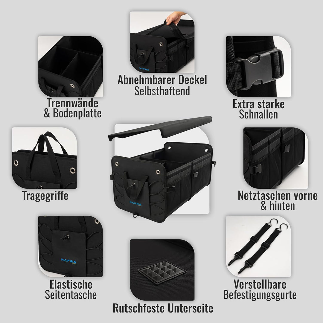 Nafra Home Kofferraumtasche Auto – Aufbewahrungsbox Gross 65L Mit Deckel Und Rutschfester Basis, Fes