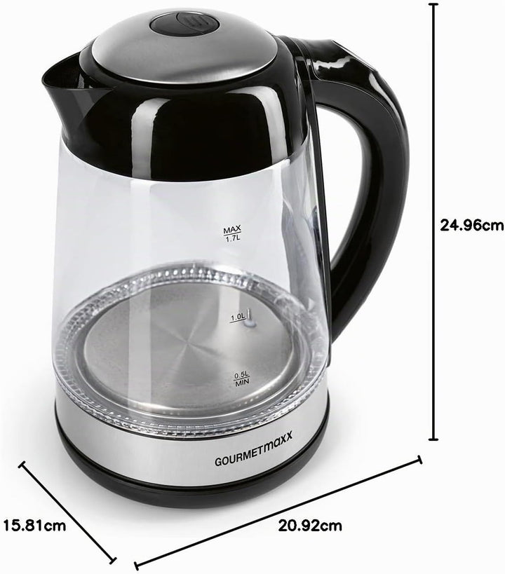 GOURMETmaxx Glas-Wasserkocher LED-Farbwechsel 1,7l 2200W schwarz/Edelstahl