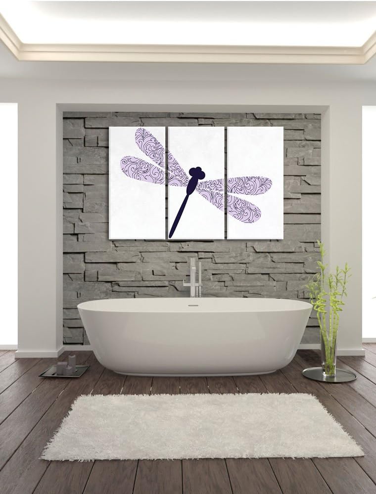 Pixxprint Hübsche Libelle weiss 3-Teiler Leinwandbild 120x80 Bild auf Leinwand