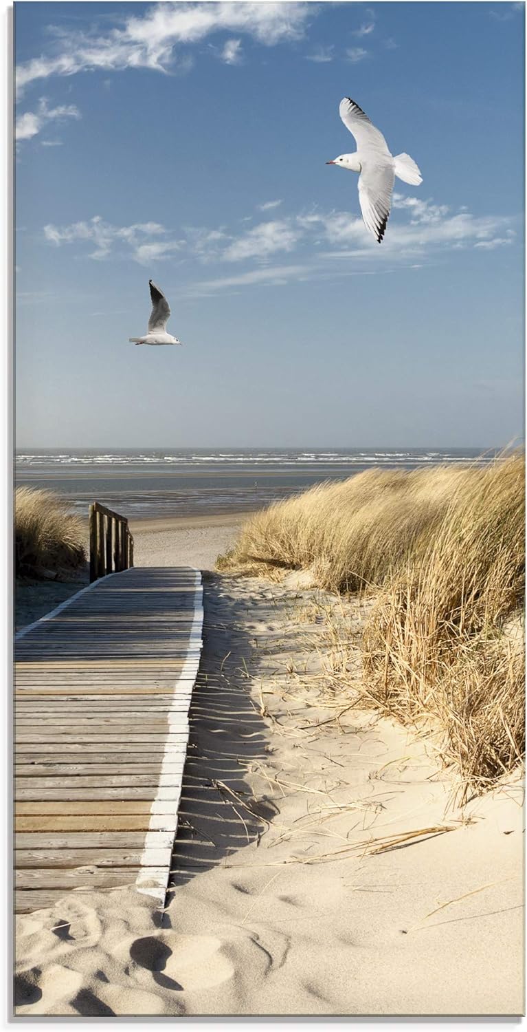 ARTland Glasbilder Wandbild Glas Bild einteilig 30x60 cm Hochformat Strand Meer Nordsee Küste Möwen