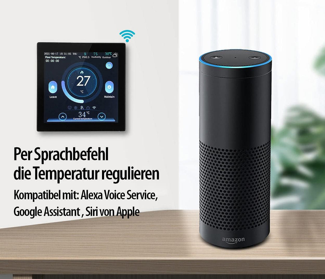 revolt Thermostat Fussboden: WLAN-Fussbodenheizung-Thermostat mit Touchdisplay, Feinstaub-Anzeige (F