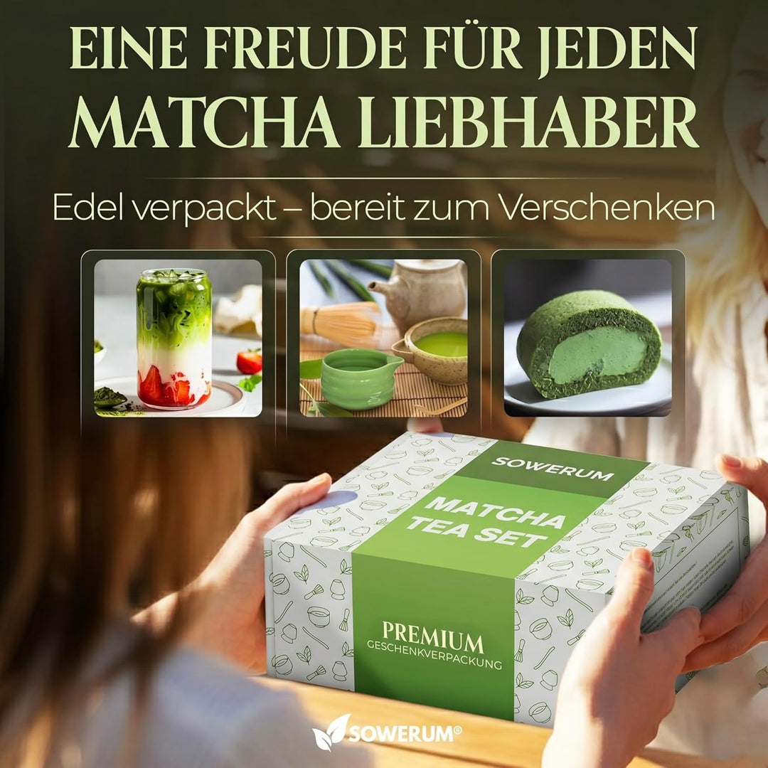 Matcha Set 5-teilig – Matcha Zeremonie Set mit Schale, Bambusbesen, Halter, Sieb & Löffel – Japanisc