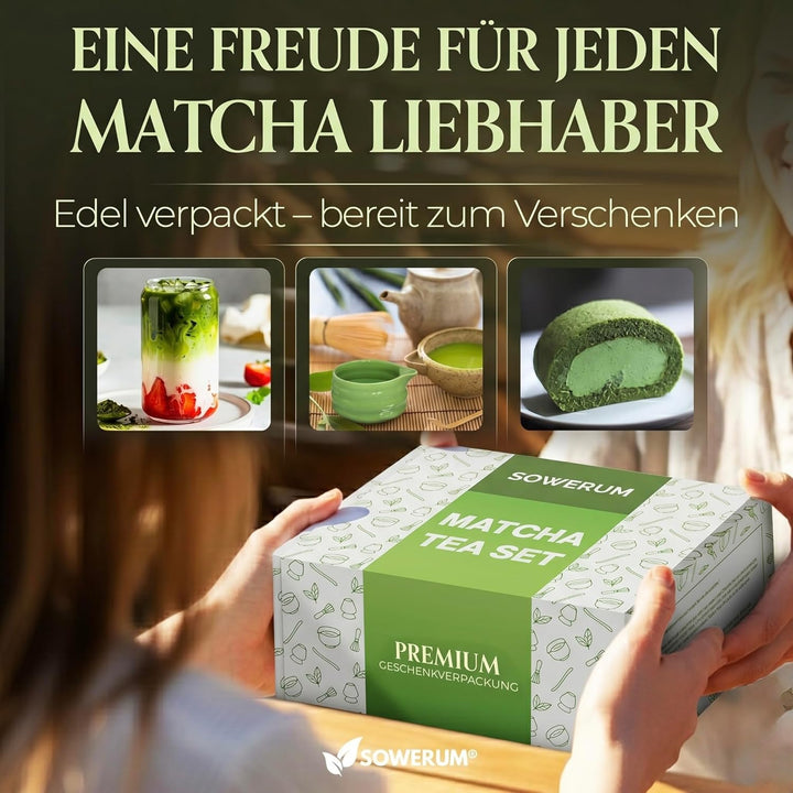 Matcha Set 5-teilig – Matcha Zeremonie Set mit Schale, Bambusbesen, Halter, Sieb & Löffel – Japanisc