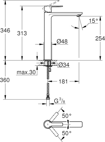 GROHE Lineare , Badarmatur - Waschtischarmatur , XL-Size, glatter Körper, supersteel , 23405DC1 Supe