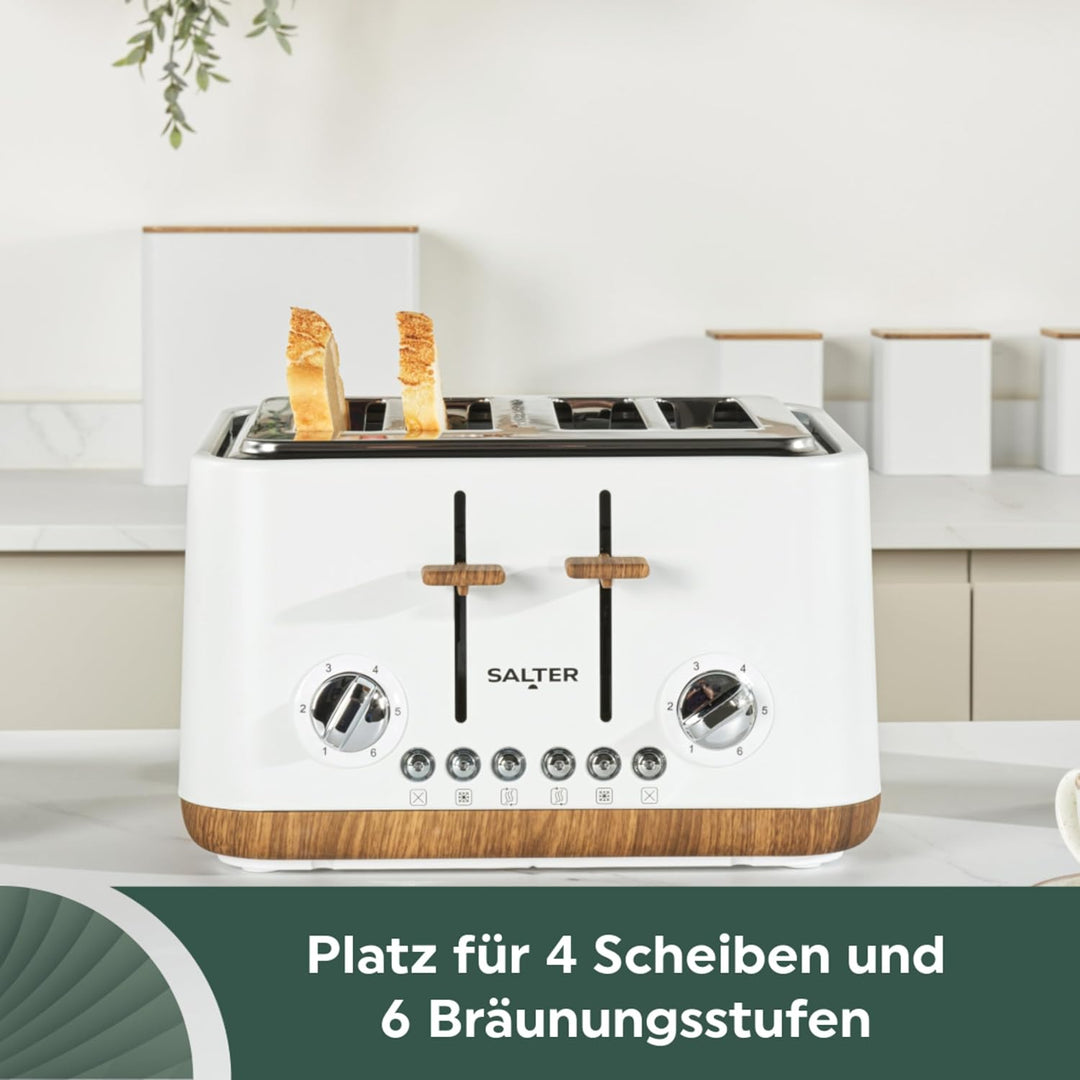 SALTER Toronto 4-Scheiben-Toaster – Breite Schlitze, 6 Bräunungsstufen, herausnehmbare Krümelschubla