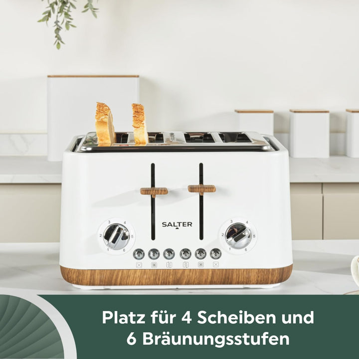 SALTER Toronto 4-Scheiben-Toaster – Breite Schlitze, 6 Bräunungsstufen, herausnehmbare Krümelschubla