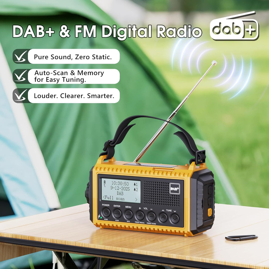 Tragbares Radio DAB+/DAB/FM mit 5000mAh Batterie Kurbelradio mit Preset-Funktion Akku Digitalradio m