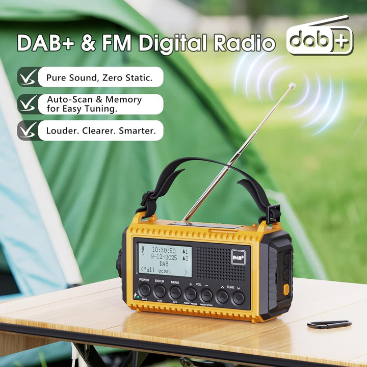 Tragbares Radio DAB+/DAB/FM mit 5000mAh Batterie Kurbelradio mit Preset-Funktion Akku Digitalradio m