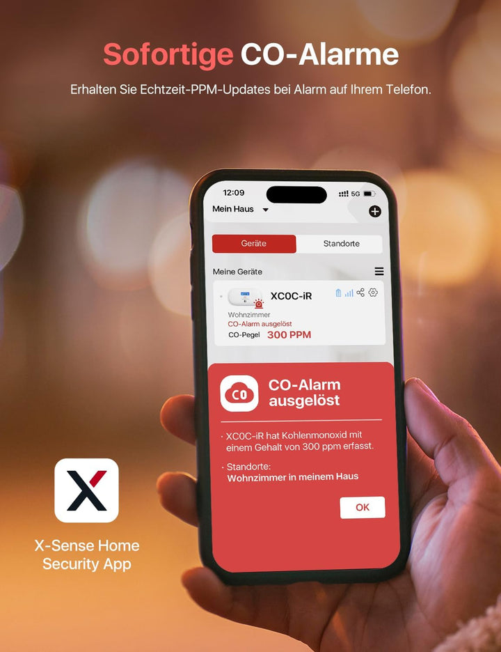 X-Sense Smart Kohlenmonoxid Melder XC0C-iR, Stummschaltung per App, CO Melder mit LCD-Digitalanzeige