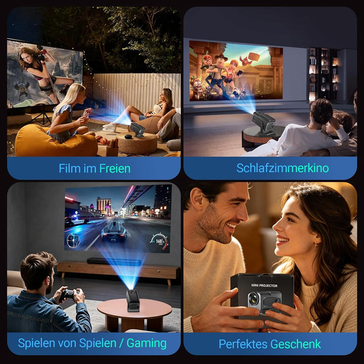 Mini Beamer Unterstützt 4K 1080P, Smart Projektor Tragbarer mit WiFi 6 und Bluetooth 5.0,Tragbarer P