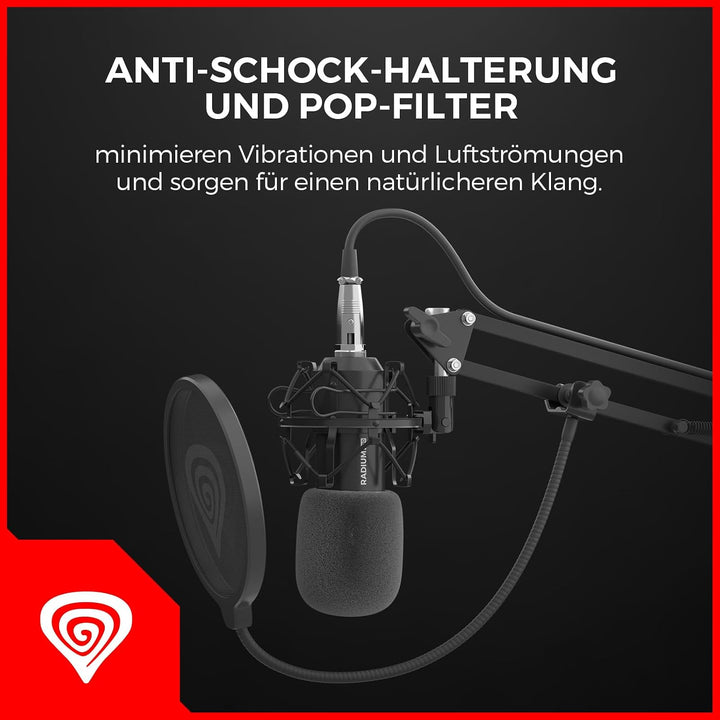 Genesis Radium 300 XLR Studio-Kondensatormikrofon-Set – Inkl. Gelenkarm, Pop-Filter, Mikrofonspinne