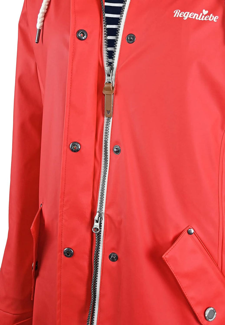Regenliebe Damen Regenmantel Friesennerz gestreiftes Innenfutter 36 Rot, 36 Rot