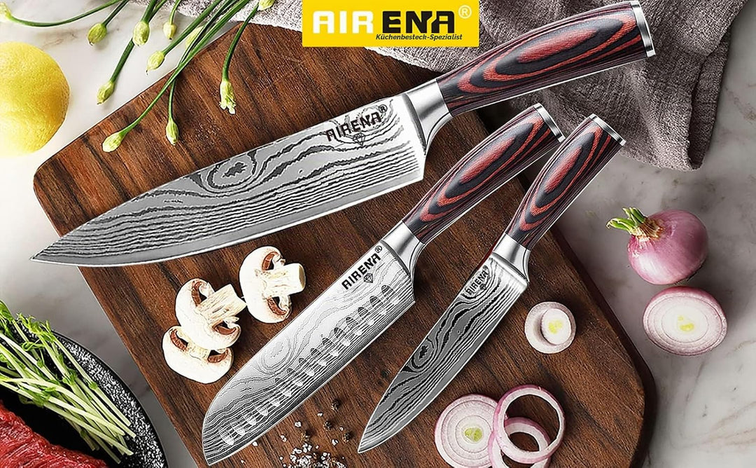 AIRENA Küchenmesser Set,3-tlg Messerset aus hochwertigem Carbon Edelstahl, Profi Messer set mit 8" K