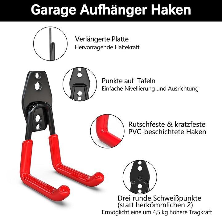 3-H 14 Stück Wandhaken Garage Haken Schwerlast Doppelhaken Multi Grösse Garage Storage Hooks für Lei