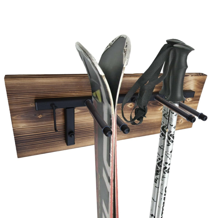 QLS Skihalterung Wand Skihalter für 2 Paare 47 cm Schi Nordic Walking Trekking Holz hölzerne Hakenle