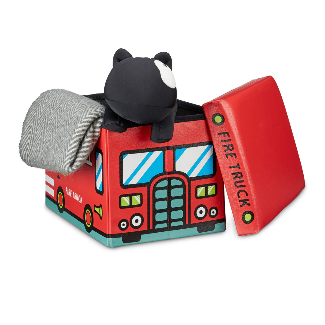 Relaxdays Faltbare Spielzeugkiste Feuerwehr HBT 32 x 48 x 32 cm stabiler Kinder Sitzhocker als Spiel