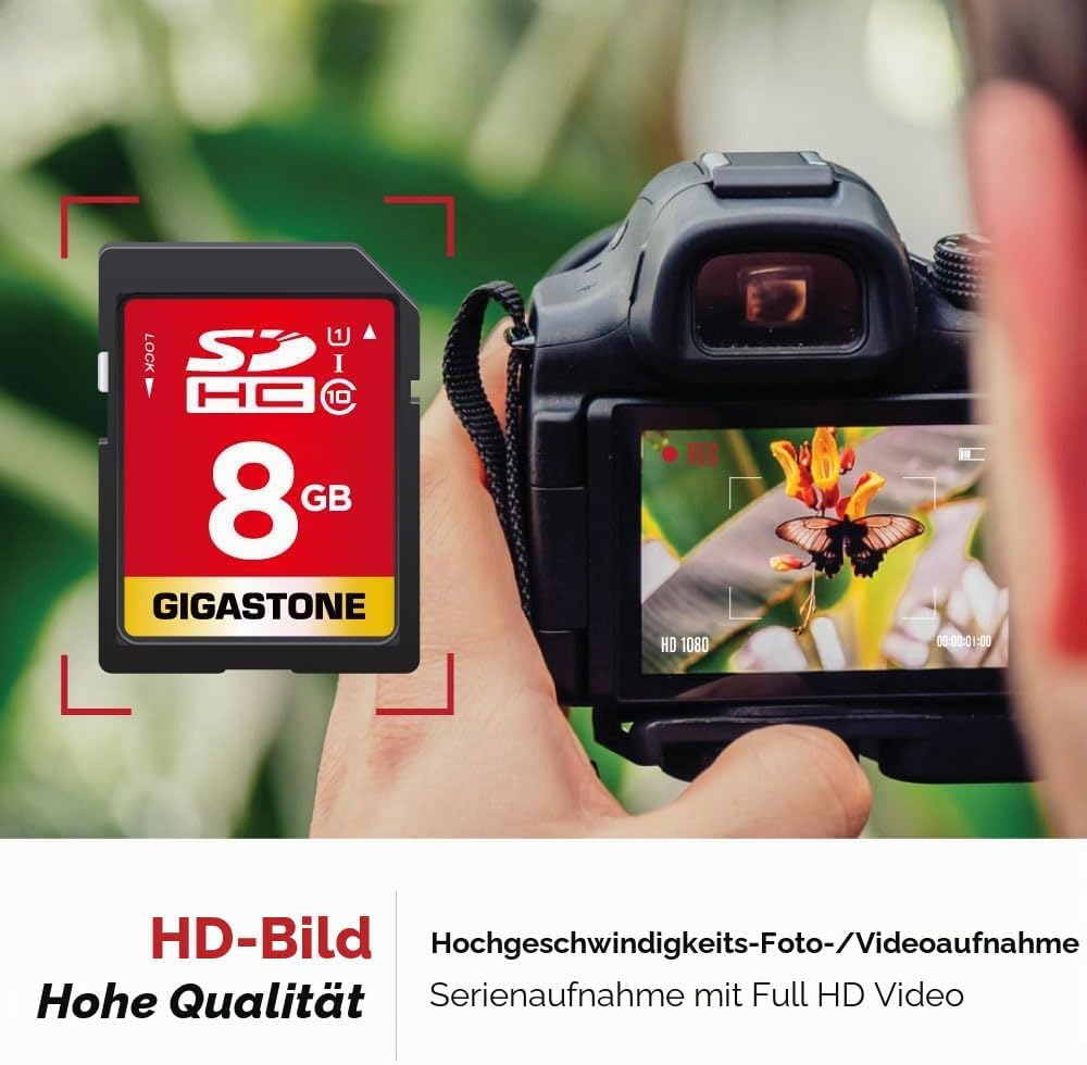 Gigastone 8 GB SDHC-Speicherkarte, 5 Stück, hohe Geschwindigkeit für die Speicherung von Fotos, Vide