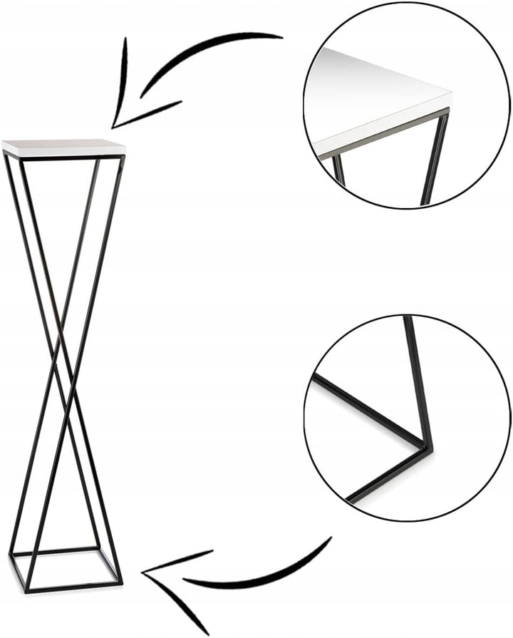 Pflanzenständer Metall 100 cm Hoch - Stabiler und Fester Blumenhocker mit Weiss MDF-Platte auf Schwa
