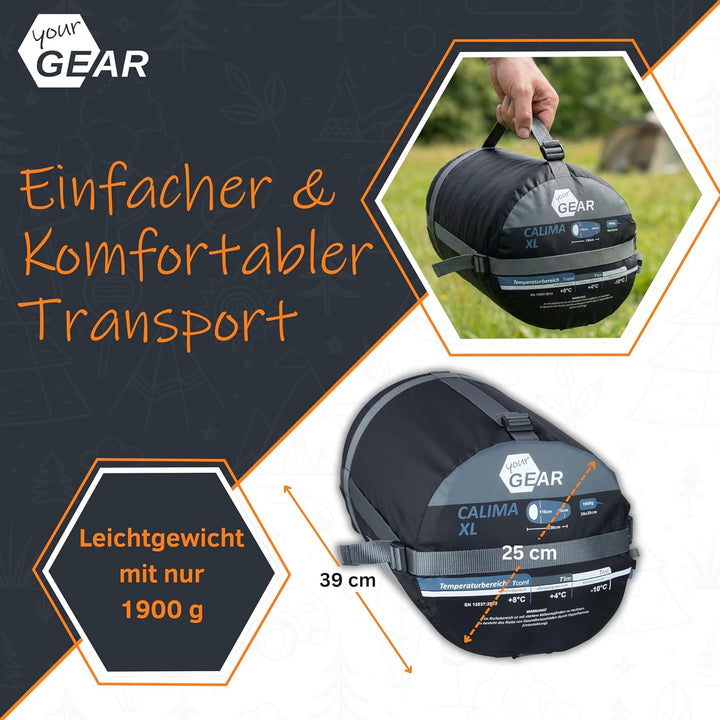 your GEAR Schlafsack Calima XXL - Extra Breiter Eiform Schlafsack 230x110 cm - Viel Platz für Seiten