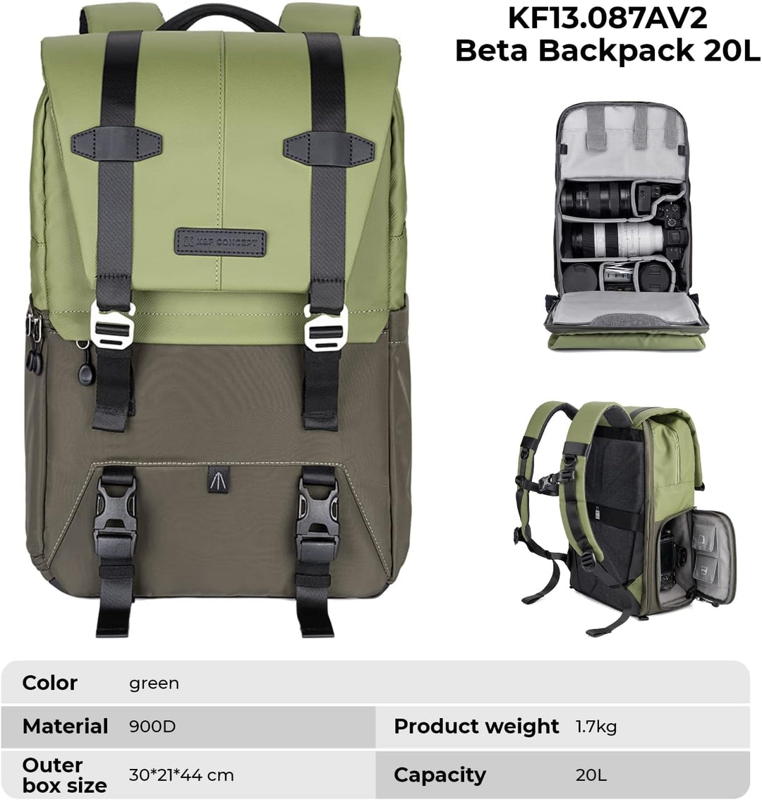 K&F CONCEPT Kamerarucksäcke 20L, Grosse Camera Backpack 15,6 Zoll Laptopfach, Spritzwassergeschutzt