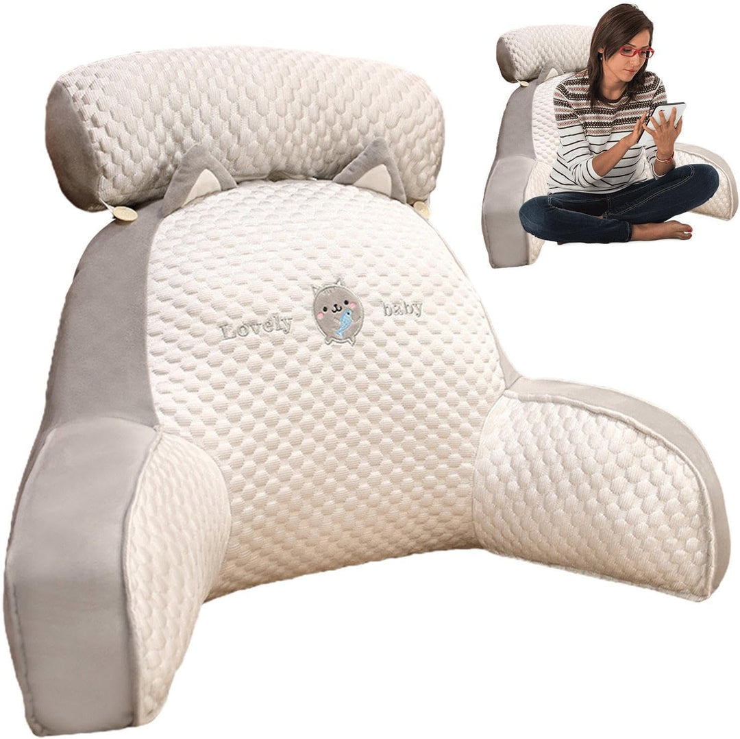 Backrest Cushion with Armrests, Ice Silk Cute Reading Pillow, Reading Cushion for Bed, Back Cushion
