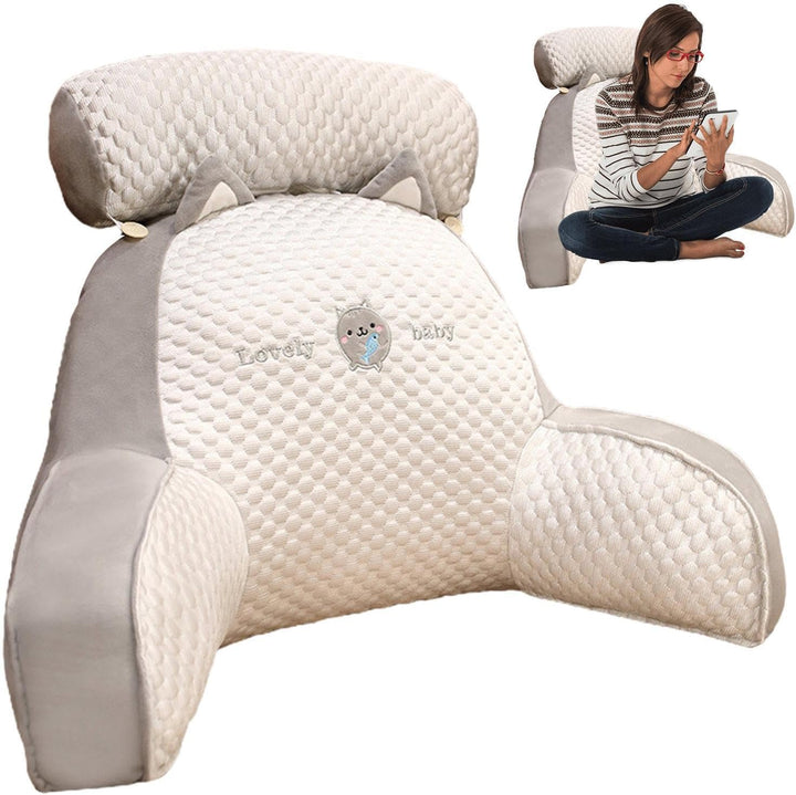 Backrest Cushion with Armrests, Ice Silk Cute Reading Pillow, Reading Cushion for Bed, Back Cushion