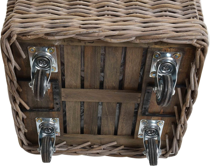 Grosser Rollkorb mit Griffen / Holzkorb mit Rollen aus grauem Natur Rattan / Aufbewahrung Holz-Wagen