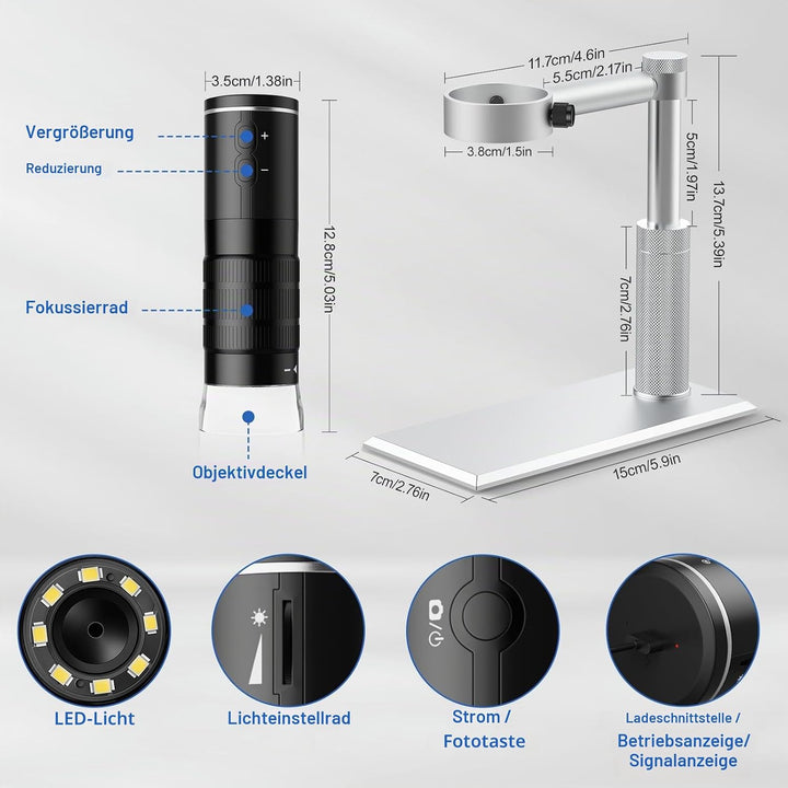 MAXLAPTER WiFi Digital Mikroskop, 50X-1000X Drahtloses Digital Handmikroskop für Erwachsene und Kind