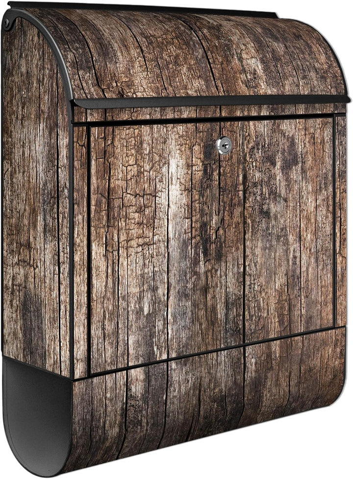 banjado® Design Briefkasten mit Motiv Altes Holz 39x47x14cm &amp; 2 Schlüssel - Briefkasten Stahl schwar