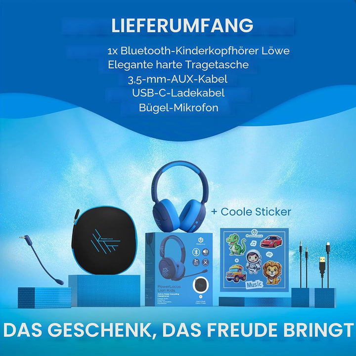 PowerLocus Bluetooth Kopfhörer Kinder, Aktive Geräuschunterdrückung, 70H Spielzeit, 74/85/94dB Siche